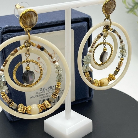 Gas Bijoux Alexia Drop Hoop Beaded Boho Gold Plated Earrings Earrings - Picture 3 of 16